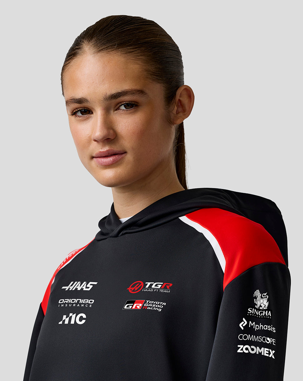 Official Haas Team Unisex Pullover Hoodie - Caviar/Flame Scarlet