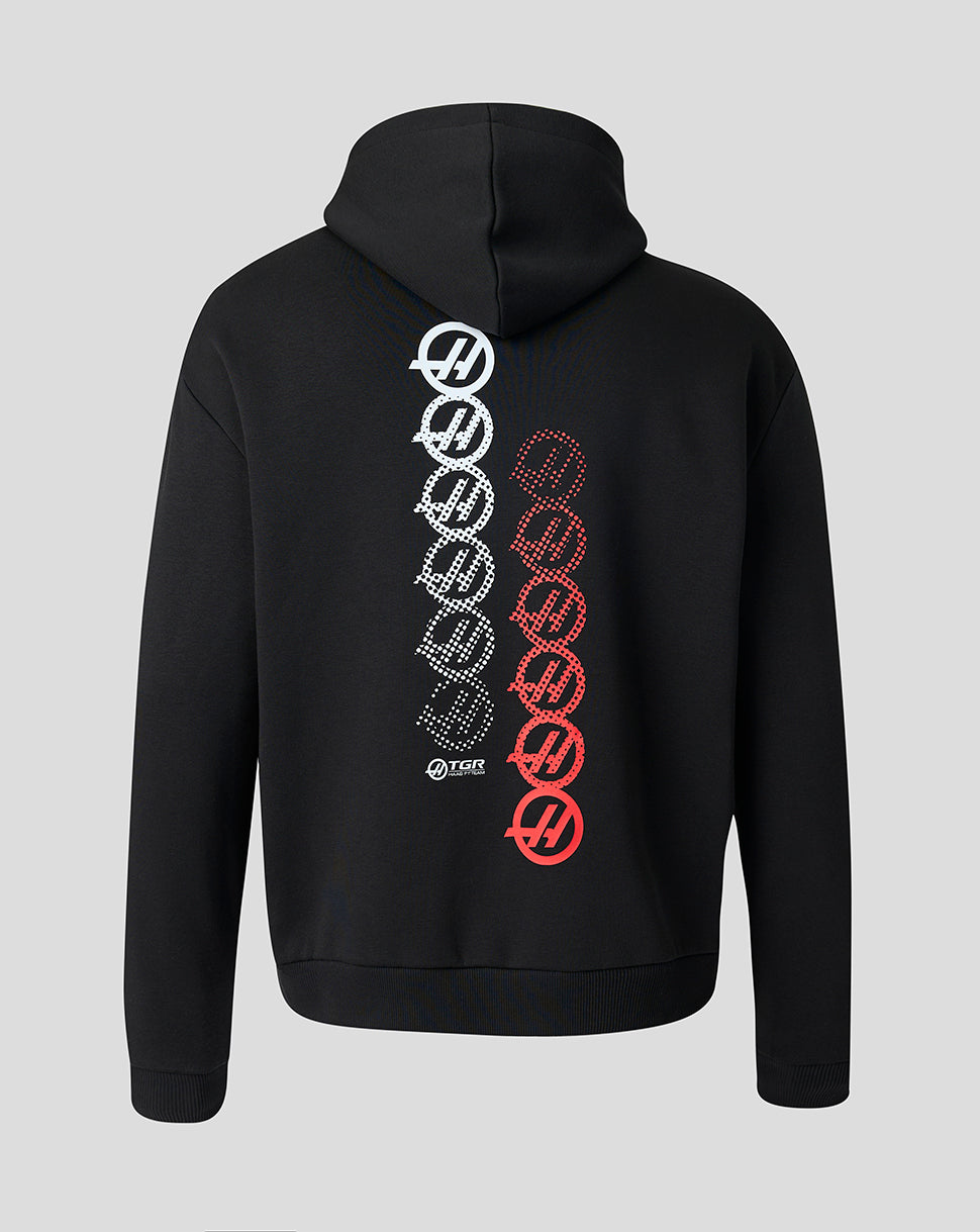 Official Haas Team Unisex Monogram Linear Back Graphic Pullover Hoodie - Black - Black