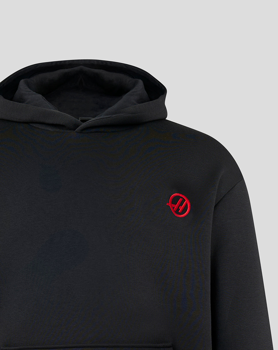 Official Haas Team Unisex Monogram Linear Back Graphic Pullover Hoodie - Black - Black