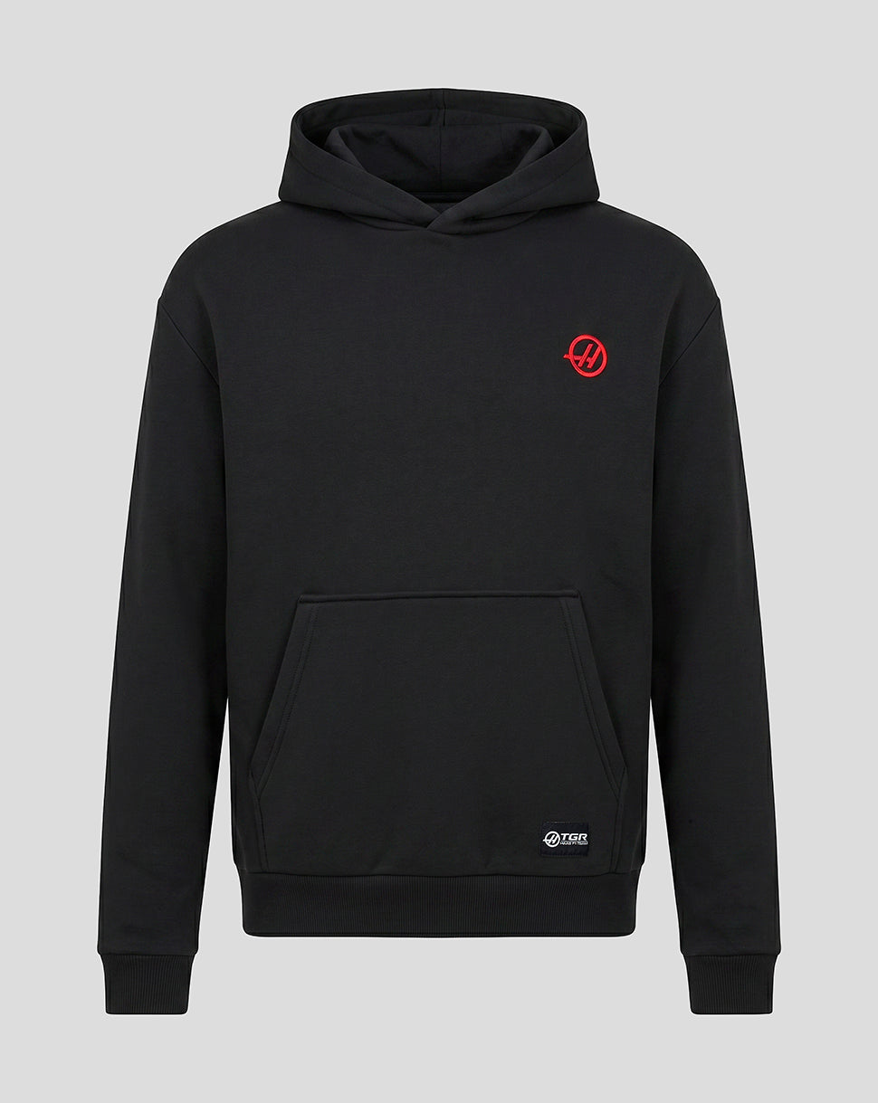 Official Haas Team Unisex Relaxed Fit Monogram Graphic Pullover Hoodie - Black