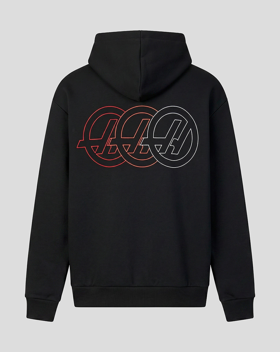 Official Haas Team Unisex Relaxed Fit Monogram Graphic Pullover Hoodie - Black