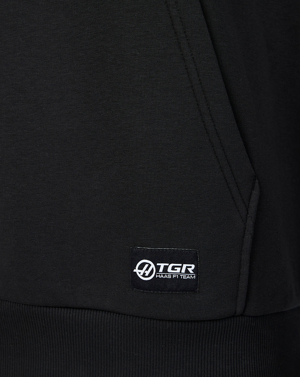 Official Haas Team Unisex Relaxed Fit Monogram Graphic Pullover Hoodie - Black