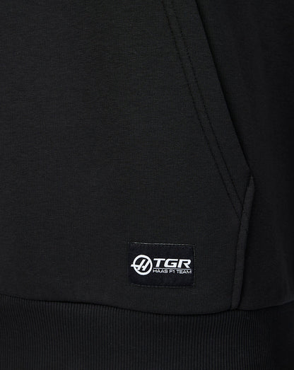 Official Haas Team Unisex Relaxed Fit Monogram Graphic Pullover Hoodie - Black