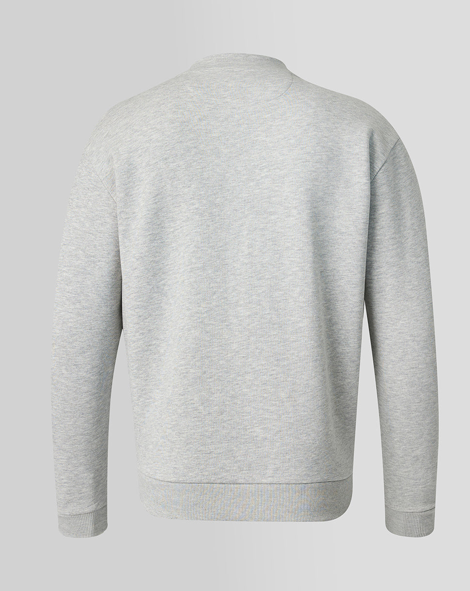 Camiseta oficial del equipo Haas unisex con gráfico lineal del monograma en la espalda y cremallera de un cuarto - Gris jaspeado - Gris jaspeado
