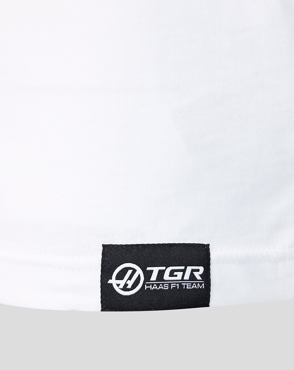 Official Haas Team Unisex Full Logo Front Graphic T-Shirt - White