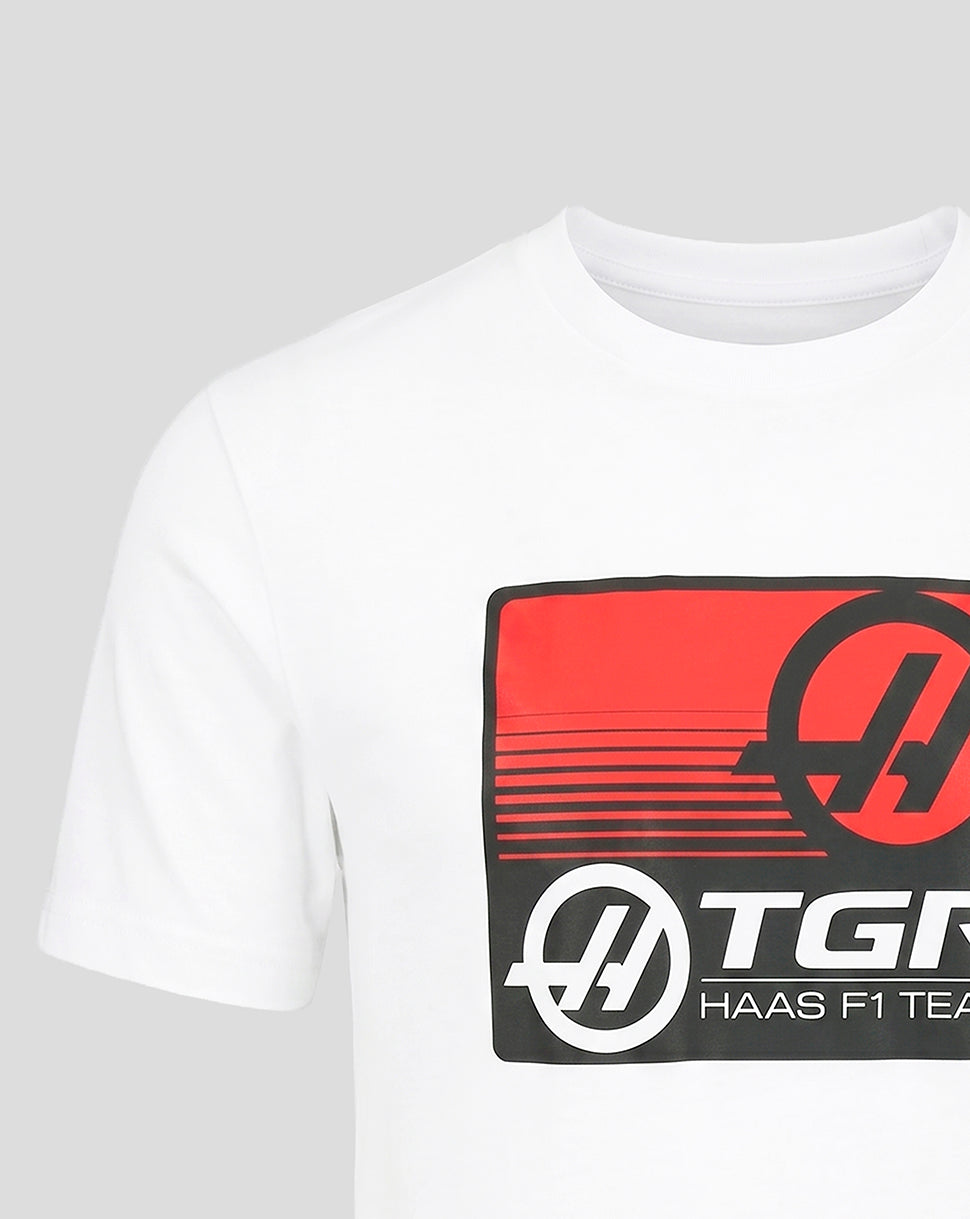 Official Haas Team Unisex Full Logo Front Grafik T-Shirt – Weiss - Weiss
