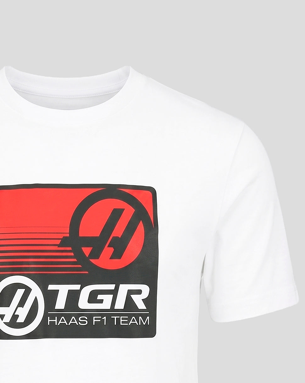 Official Haas Team Unisex Full Logo Front Graphic T-Shirt - White