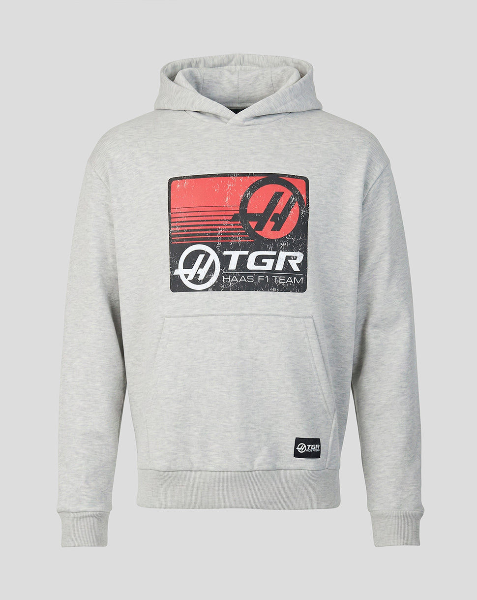 Official Haas Team Unisex Full Logo Front Grafisch Pullover Hoodie – Grijs gemêleerd - Grijs gemêleerd