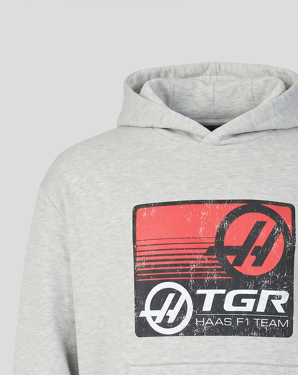 Official Haas Team Unisex Full Logo Front Grafisch Pullover Hoodie – Grijs gemêleerd - Grijs gemêleerd