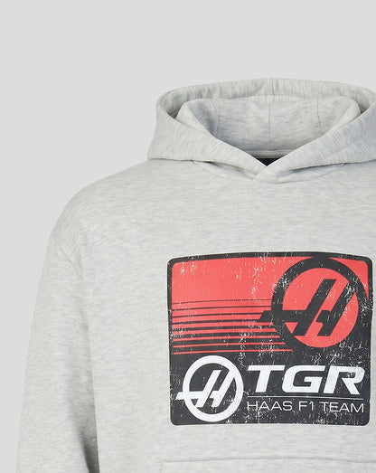 Gray hoodie with TGR Haas F1 Team logo on a light gray background