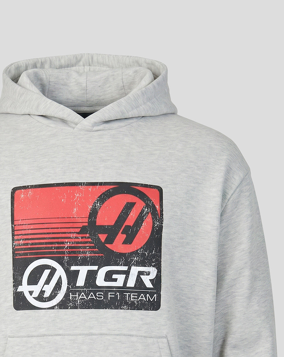Gray hoodie with TGR Haas F1 Team logo on a light gray background
