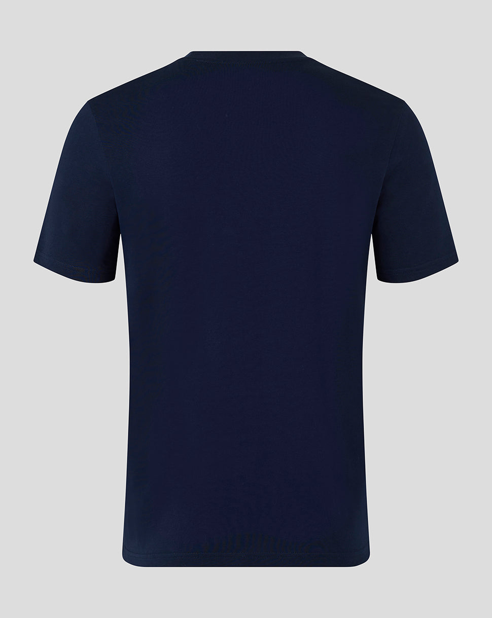 Back view of navy Bath Rugby unisex logo rugby tee with short sleeves.