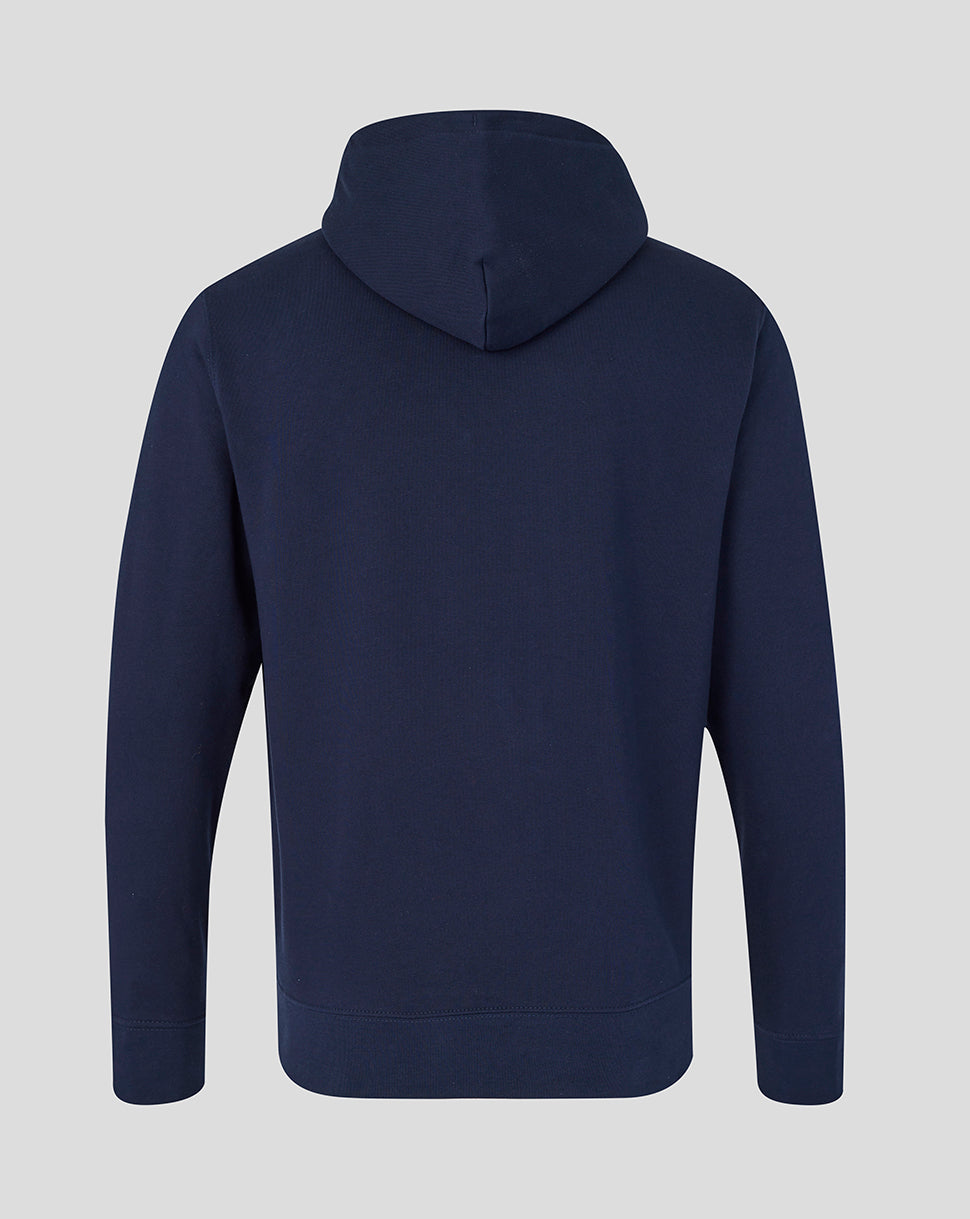 Navy blue hoodie on a light gray background