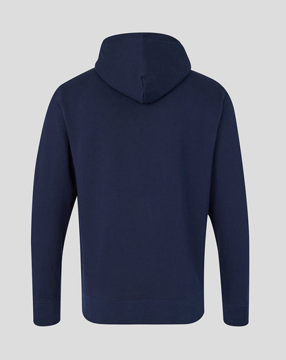 Navy blue hoodie on a light gray background