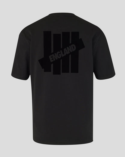 Black t-shirt with 'ENGLAND' printed on the back against a gray background