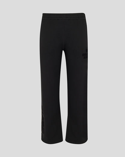 Black pants with a logo on a light gray background