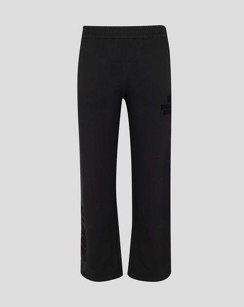 Black pants with a logo on a light gray background