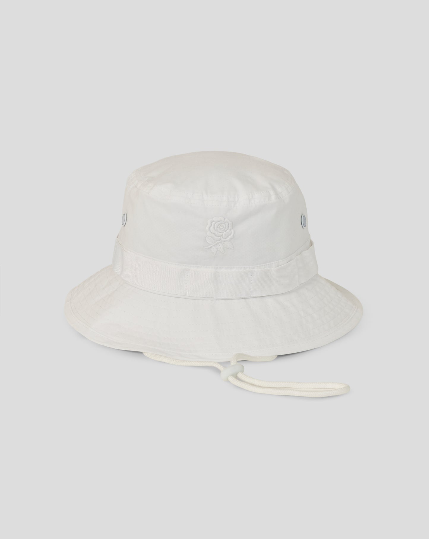 White bucket hat on a light gray background