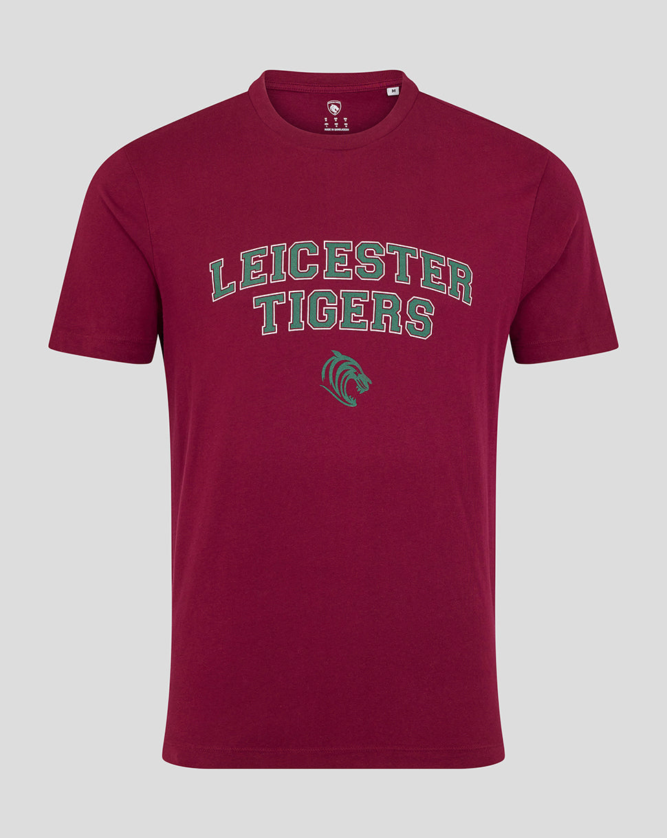 Leicester Tigers Unisex 25/26 Varsity Short Sleeve T-Shirt - Burgundy