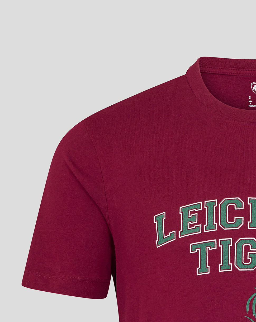 Leicester Tigers Unisex 25/26 Varsity Short Sleeve T-Shirt - Burgundy - Burgundy