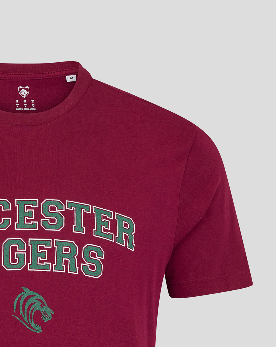 Leicester Tigers Unisex 25/26 Varsity Short Sleeve T-Shirt - Burgundy - Burgundy