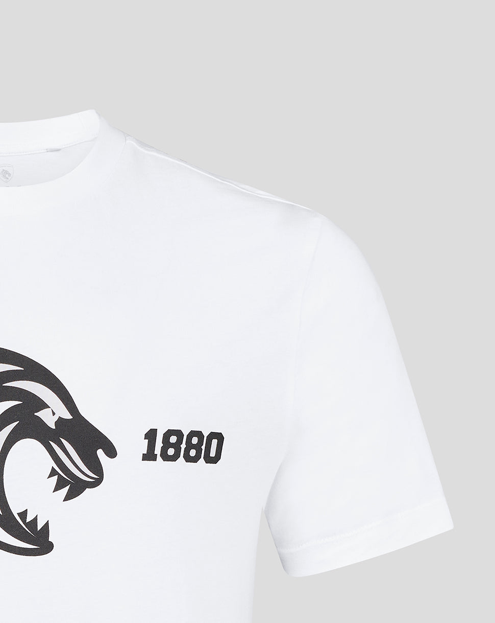 Leicester Tigers Unisex 25/26 Varsity 1880 Short Sleeve T-Shirt - White