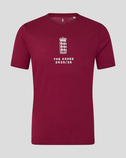 England Cricket Unisex 25/26 Essentials Ashes T-Shirt - Burgundy