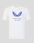 White Hong Kong Sevens T-shirt with bold blue wing crest and HK Sevens text.