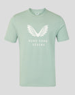 Front view of Aloe green Hong Kong Sevens Big Wings T-Shirt with a white wing graphic.