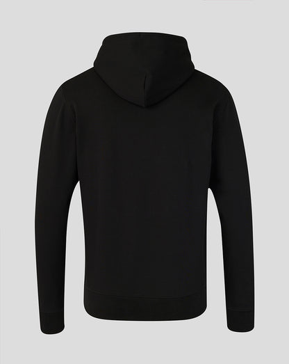 Black hoodie shown from the back on a light gray background