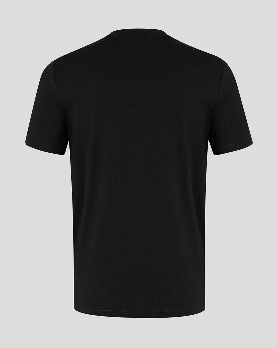Black t-shirt on a light gray background