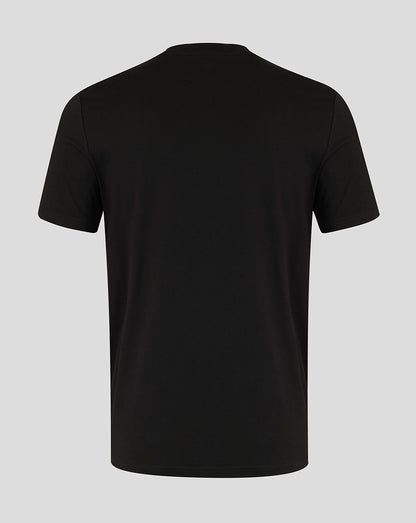 Black t-shirt on a light gray background