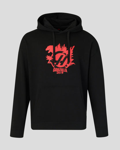 Black hoodie with red 'Godzilla' logo on a gray background