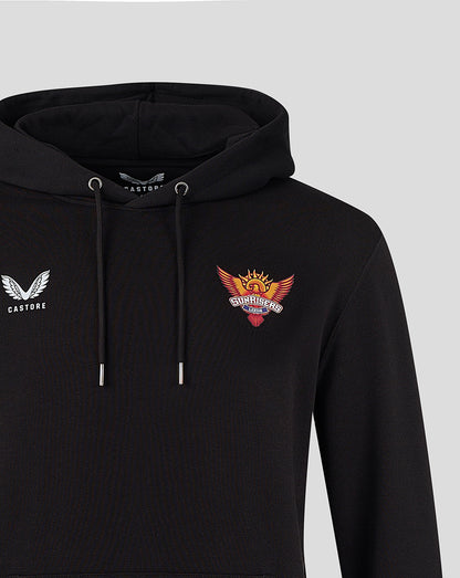 Black unisex hoodie with white Castore wing logo on left chest and Sunrisers crest on right chest