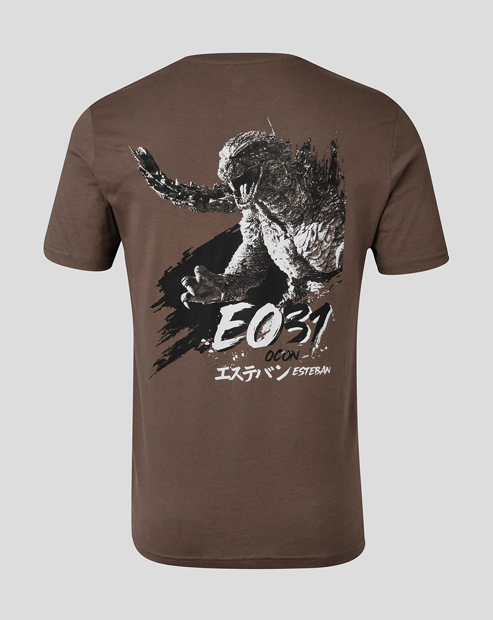 Haas X Godzilla Unisex Minus Zero Esteban Ocon T-Shirt - Mocha
