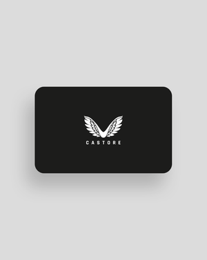Castore electronic gift card with white wing logo on a black card